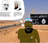 2soyjaks arab arabic_text arm beard black_skin bloodshot_eyes crying cum desert flag glasses hand holding_object irl_background isis islam meta:pornographic_content muhammad nsfw open_mouth penis shia soyjak stubble text tranny turban variant:cobson variant:soyak wahhabism // 792x713 // 851.2KB