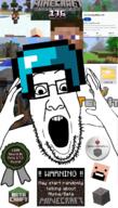badge beta block diamond diamond_helmet dirt folder glasses gravel hand hands_up helmet herobrine honeydew minecraft minecraft_beta minecraft_skin notch open_mouth reddit screenshot soyjak steve_(minecraft) stubble subreddit teeth text variant:ppp video_game warning windows windows_10 // 740x1300 // 904.3KB