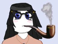 blue_background female glasses hair pipe smoke smoking soyjak variant:soytan // 904x697 // 204.4KB