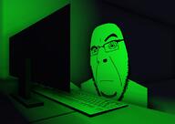 3d arm closed_mouth computer confused glasses glowing green keyboard monitor mouse raised_eyebrow soyjak stubble trend:glowie variant:cobson // 1139x804 // 244.5KB