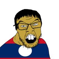 brown_skin clothes country flag glasses hair laos open_mouth small_eyes soyjak stubble variant:feraljak // 1500x1500 // 40.4KB