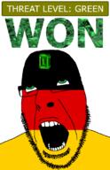 ahegao country emerald flag flag:germany gem germany glasses green green_eyes hair looking_up open_mouth schlog_color_event soyjak soyjak_blog stubble teeth text threat_level_green variant:cobson won // 721x1115 // 136.2KB