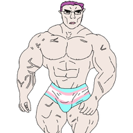 bibisibvll body buff bvll flag:transgender_pride_flag purple_hair shirtless shorts subvariant:unbotheredchud tranny variant:chudjak white_skin // 1494x1494 // 51.5KB