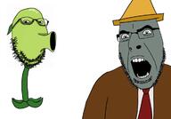clothes conehead glasses green_skin grey_skin necktie open_mouth peashooter plant plants_vs_zombies soyjak stubble variant:cobson variant:gapejak zombie // 1194x834 // 59.3KB