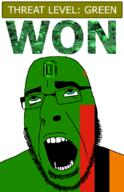 ahegao country emerald flag flag:zambia gem glasses green green_eyes hair looking_up open_mouth schlog_color_event soyjak soyjak_blog stubble teeth text threat_level_green variant:cobson won zambia // 721x1115 // 140.2KB