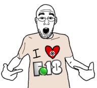 arm clothes ear format18 format_18 glasses hand heart i_heart i_love nazism neonazi open_mouth pointing russia skinhead soyjak stubble swastika tshirt variant:shirtjak // 618x559 // 97.3KB