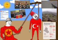 arm article attack bloodshot_eyes blue_eyes buff clothes cloud crying flag:kurdistan flag:turkiye foot full_body glasses gun hair hand hanging hat helmet holding_object holding_rope kurdish kurdistan leg lynching military_hat pkk purple_hair rope smile star_and_crescent statistics stubble sun tree turk turkiye variant:bernd variant:chudjak war wikipedia // 1017x709 // 712.4KB