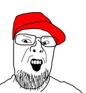 GayBearPatriot angry beard cap clothed clothes glasses hat maga maga_hat mouth_open soyjak variant:unknown // 519x559 // 7.1KB