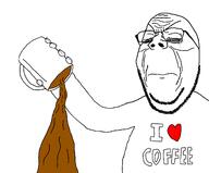closed_eyes closed_mouth clothes coffee crying eyebags glasses hand holding_object mug sad stubble subvariant:wholesome_soyjak tired tshirt variant:gapejak // 1493x1237 // 120.7KB