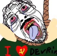 bloodshot_eyes clothes communism crying hair hammer_and_sickle hanging i_love mustache open_mouth rope soyjak stubble tired variant:bernd wrinkles yellow_teeth // 726x711 // 483.9KB