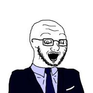 clothes crazed glasses necktie open_mouth soyjak stubble subvariant:soyak_(crazed) suit variant:soyak // 1000x1000 // 192.7KB