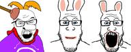 blue_eyes closed_mouth glasses open_mouth plunger rabbid rabbids rayman rayman_raving_rabbids variant:feraljak variant:markiplier_soyjak // 2000x800 // 200.4KB