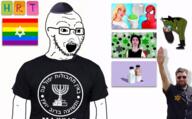 arm bottle clothes elsa elsagate flag frozen_(movie) gay glasses hat hrt idf israel israeli judaism kippah large_nose lgbt mike_enoch open_mouth plastic_bottle soy soyjak soylent soylent_(cacao) soylent_(original) soylent_bottle soytube_kids spiderman star star_of_david stubble tshirt variant:soyak youtube // 600x373 // 81.6KB