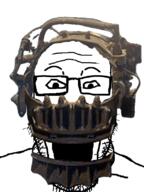 bald glasses horror imminent_death looking_at_you open_mouth reverse_bear_trap saw_(movie) soyjak stubble torture variant:markiplier_soyjak white_background // 600x800 // 137.8KB