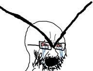 bloodshot_eyes crying glasses large_eyebrows open_mouth soyjak stubble variant:cryboy_soyjak // 384x293 // 17.2KB