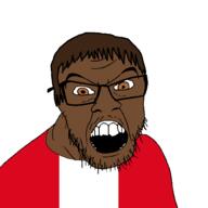 brown_eyes brown_hair brown_skin clothes country flag glasses hair open_mouth peru soyjak stubble variant:feraljak // 1500x1500 // 32.8KB