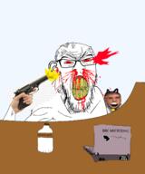 blood bloodshot_eyes bottle cat_ear computer desk doctor dr_fauci gun laptop pistol soy soylent soylent_bottle variant:feraljak weapon // 1250x1500 // 409.4KB