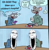 cartoon comic furry glasses hospital laughing mouse mug news nigger phone speech_bubble stretched_mouth stubble swastika tablet tear terrorism text total_nigger_death variant:cobson // 615x635 // 444.3KB