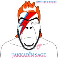 closed_eyes closed_mouth david_bowie david_thoughie hair lightning parody shiny stubble subvariant:cobson_front2 tattoo tear text thunderbolt variant:cobson // 1100x1100 // 89.4KB