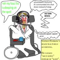 ack angry blood bloodshot_eyes button comic computer death full_body glasses greentext headphones nosebleed soyjak speech_bubble stephen_hawking stubble subvariant:feralrage text thought_bubble variant:feraljak wheelchair // 900x900 // 343.1KB