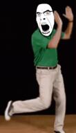 angry animated arm dance double_dream_feet full_body glasses hand irl irl_background leg open_mouth soyjak stubble variant:cobson // 277x483 // 665.3KB