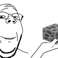 coal coal_ore_(minecraft) glasses hand holding_coal holding_object minecraft smile soyjak stubble subvariant:wholesome_soyjak variant:gapejak video_game // 553x371 // 73.1KB