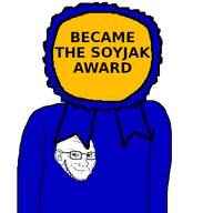 award became_the_soyjak_award closed_mouth ear glasses smug soyjak stubble text variant:soyak white_background // 600x600 // 23.3KB