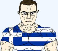 blue_eyes brown_hair cross flag flag:greece front_facing glasses greece smile subvariant:muscular_chud variant:chudjak // 1059x929 // 82.3KB