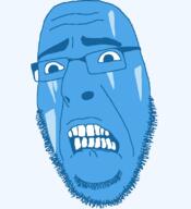 blue blue_skin cold emoticon glasses gritting_teeth ice icicle series:soymoji soyjak stubble variant:cobson // 721x789 // 30.3KB