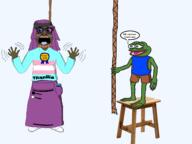 ack amphibian anti_soytan arm award bloodshot_eyes blue_eyes blush brown_skin brown_troonjak chair closed_mouth clothes frog glasses hanging ias jakparty_soy lipstick murder nas nas:pepe nintendo nintendo_switch open_mouth pepe_the_frog posted_it_again_award purple_hair rope shitskin shorts skirt soy soylent soylent_(tranilla) soytran speech_bubble speech_bubble_empty stool stubble tank_top text tongue total_sloptran_death tranny trend:jartycuck variant:soytan video_game waving wood wooden // 3574x2678 // 1.3MB