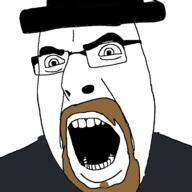 breaking_bad brown_hair clothes glasses goatee hat open_mouth soyjak variant:cobson walter_white // 721x720 // 69.8KB