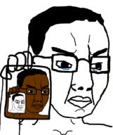 3soyjaks angry arm black_skin crying glasses hair hand holding_object paper soyjak variant:chudjak // 645x770 // 94.2KB