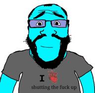 balding beard closed_mouth clothes cyan_skin glasses grey_shirt happy smile soyjak subvariant:science_lover text variant:markiplier_soyjak // 800x789 // 100.2KB