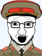 clothes collar_tabs communism epaulettes glasses hammer_and_sickle hat military military_uniform necktie open_mouth soviet_army_uniform soviet_union stubble subvariant:soyak_front uniform variant:soyak // 600x800 // 57.4KB