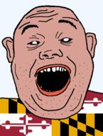 amerimutt black_sclera clothes ear flag flag:maryland hair maryland open_mouth red_shirt soyjak state stubble teeth transparent_background united_states variant:alicia // 418x555 // 22.3KB