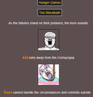 ack bloodshot_eyes hanging hunger_games mustache open_mouth rope screenshot stubble text tongue tranny transgender_flag variant:a24_slowburn_soyjak variant:bernd // 402x421 // 35.6KB