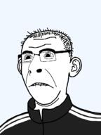 biting_lip clothes ear glasses hair merge soyjak subvariant:hornykuz track_suit variant:carterjak variant:cobson variant:kuzjak // 810x1080 // 67.9KB