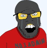 admin clothes crying glasses grey_skin mustache sad soot soot_colors soyjak soyjak_party stubble text tragedyjakking variant:feraljak // 607x626 // 70.1KB