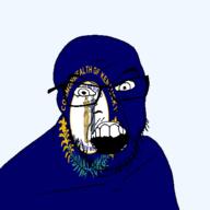 angry flag flag:kentucky glasses hair kentucky looking_at_you mustache open_mouth soyjak state stubble teeth text transparent_background united_states variant:feraljak // 1500x1500 // 237.2KB
