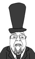 clothes glasses hat necktie open_mouth soyjak stubble suit top_hat variant:bernd // 700x1169 // 26.3KB