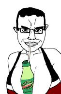 adolf_hitler beverage bottle bra breasts clothes drink drinking drinking_straw ear glasses hair hands_free_boba_tea huge_breasts mountain_dew open_mouth plastic_bottle smile smirk smug soda subvariant:chudjak_front variant:chudjak white_background white_skin // 512x778 // 34.4KB