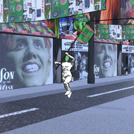 3d animated blue_eyes flag food full_body glasses green_skin holding_flag holding_object johnathan_estis meta:banner movie orange_hair oreo poster road running smile son_of_the_mask soyjak stubble text the_mask variant:cobson // 800x800 // 11.5MB