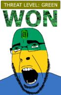 ahegao country emerald flag flag:gabon gabon gem glasses green green_eyes hair looking_up open_mouth schlog_color_event soyjak soyjak_blog stubble teeth text threat_level_green variant:cobson won // 721x1115 // 138.4KB