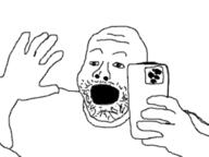 arm clothes hand holding_object holding_phone open_mouth phone soyjak stubble variant:unknown // 367x275 // 41.7KB