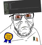 angry award badge bloodshot_eyes brown_eyes closed_mouth country ear flag flag:ireland glasses ireland posted_it_again_award soyjak stubble variant:feraljak wrinkles yellow_teeth // 840x900 // 334.0KB