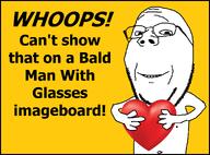 arm glasses hand heart holding_heart holding_object looking_at_you smile soyjak soyjak_party stubble subvariant:wholesome_soyjak text variant:gapejak whoops_can't_show_that_in_a_christian_manga yellow_background // 1377x1021 // 155.1KB