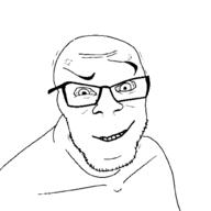 eyelids glasses looking_at_you shaking smile soyjak stubble sweating variant:feraljak vein // 1500x1500 // 64.7KB