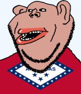 amerimutt arkansas black_sclera brown_skin clothes ear flag flag:arkansas hair lips mutt open_mouth soyjak star_(symbol) state stubble subvariant:impish_amerimutt text transparent_background united_states variant:impish_soyak_ears // 685x800 // 66.1KB