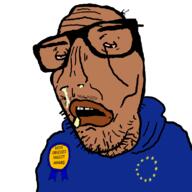 angry award beard brown_skin crying euromutt european european_union flag flag:european_union glasses half_open_mouth most_obsessed_faggot_award mutt red_eyes shitskin star_(symbol) subvariant:euromutt sweater variant:unknown // 773x773 // 45.5KB