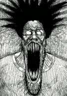 animated glasses glitch hair open_mouth schizo soyjak stretched_mouth stubble subvariant:schizojak variant:markiplier_soyjak // 950x1350 // 3.8MB
